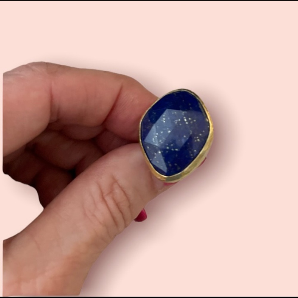 NEW Gurhan elements gold center stone ring - Lapis size 6.5  22 carat gold